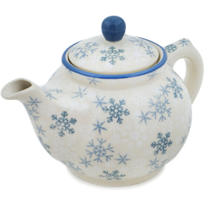 Polish Pottery Tea or Coffee Pot 13 oz Silver Snow Fall UNIKAT