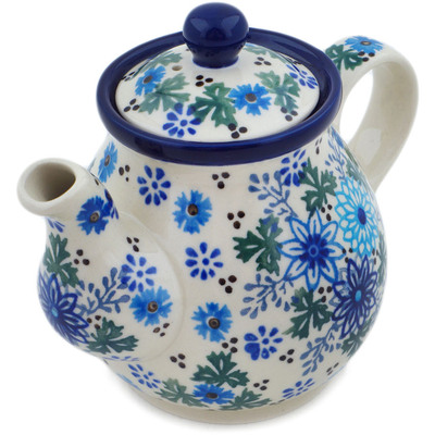 Polish Pottery Tea or Coffee Pot 13 oz Soft Starry Flowers UNIKAT