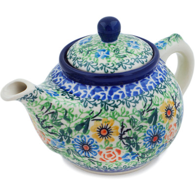 Polish Pottery Tea or Coffee Pot 13 oz Spring Wreath UNIKAT