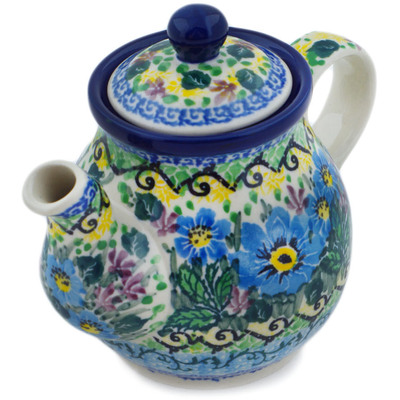 Polish Pottery Tea or Coffee Pot 13 oz Summer Garden UNIKAT