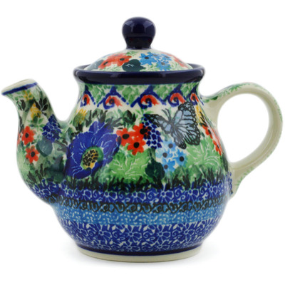 Polish Pottery Tea or Coffee Pot 13 oz Summer Landscape UNIKAT