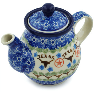 Polish Pottery Tea or Coffee Pot 13 oz Texas Longhorns