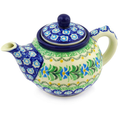 Polish Pottery Tea or Coffee Pot 13 oz Top Of The Morning UNIKAT