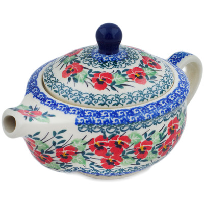Polish Pottery Tea or Coffee Pot 15 oz Red Pansy