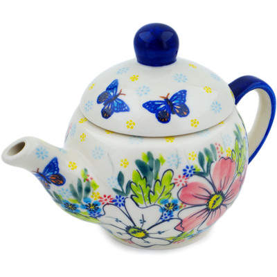 Polish Pottery Tea or Coffee Pot 15 oz Retro Garden UNIKAT