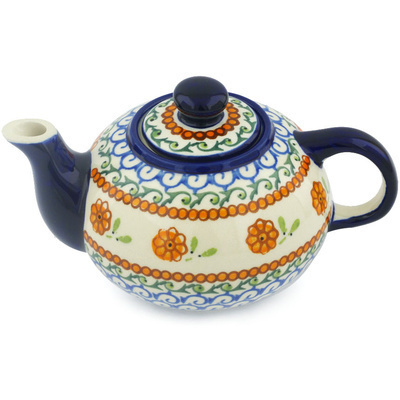 Polish Pottery Tea or Coffee Pot 15 oz Sunflower Waves