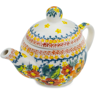 Polish Pottery Tea or Coffee Pot 15 oz Sunset Meadow UNIKAT