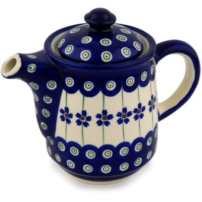 Polish Pottery Tea or Coffee Pot 16 oz Flowering Peacock