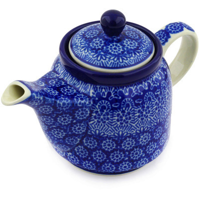 Polish Pottery Tea or Coffee Pot 17 oz Winter Frost
