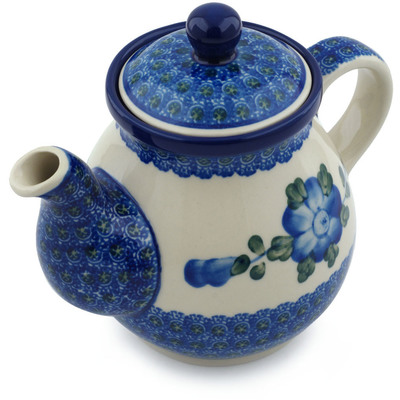 Polish Pottery Tea or Coffee Pot 20 oz Blue Poppies