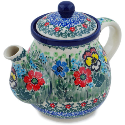 Polish Pottery Tea or Coffee Pot 20 oz Country Bouquet UNIKAT