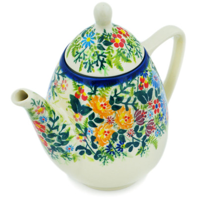 Polish Pottery Tea or Coffee Pot 20 oz Floral Abundance UNIKAT
