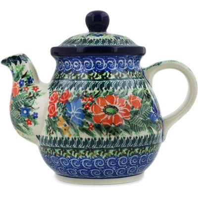 Polish Pottery Tea or Coffee Pot 20 oz Garden Of Happiness UNIKAT