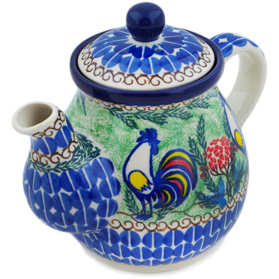 Polish Pottery Tea or Coffee Pot 20 oz Summer Rooster UNIKAT