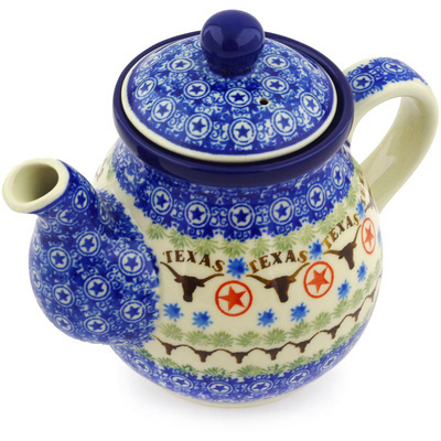 Polish Pottery Tea or Coffee Pot 20 oz Texas Longhorns