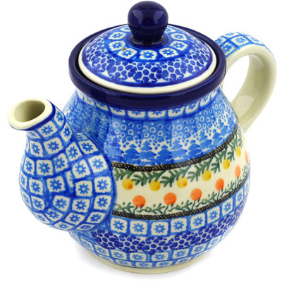 Polish Pottery Tea or Coffee Pot 20 oz Winter Forest UNIKAT