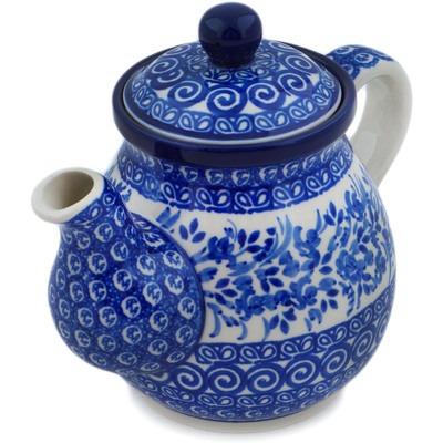 Polish Pottery Tea or Coffee Pot 20 oz Wreath Of Blue UNIKAT