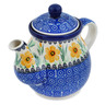 Polish Pottery Tea or Coffee Pot 20 oz Yellow Daffodil Field UNIKAT