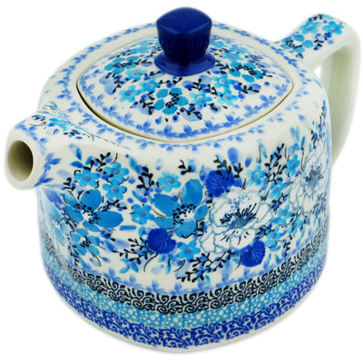 Polish Pottery Tea or Coffee Pot 21 oz Blue Symphony UNIKAT