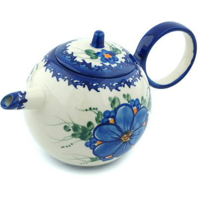 Polish Pottery Tea or Coffee Pot 22 oz Blue Garden UNIKAT