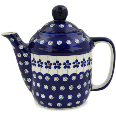 Polish Pottery Tea or Coffee Pot 22 oz Flowering Peacock