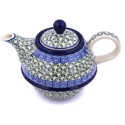 Polish Pottery Tea or Coffee Pot 22 oz Greek Garden