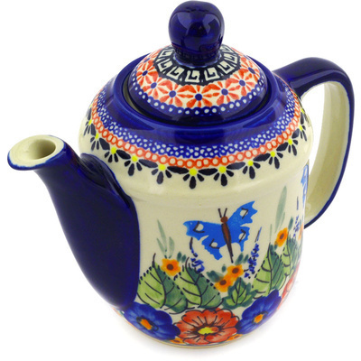 Polish Pottery Tea or Coffee Pot 22 oz Spring Splendor UNIKAT