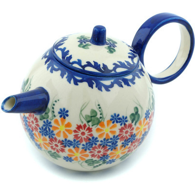 Polish Pottery Tea or Coffee Pot 22 oz Starburst Garland UNIKAT