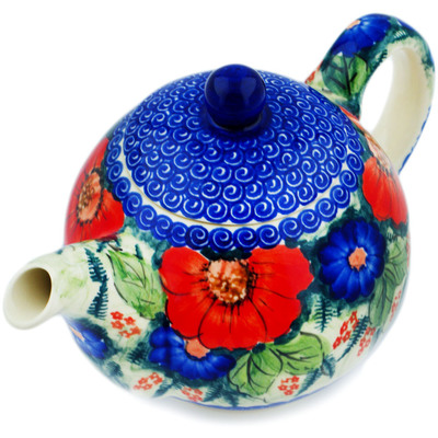 Polish Pottery Tea or Coffee Pot 27 oz Purple Provance UNIKAT