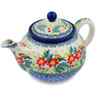 Polish Pottery Tea or Coffee Pot 3&frac12; cups Festive Avian Delight UNIKAT