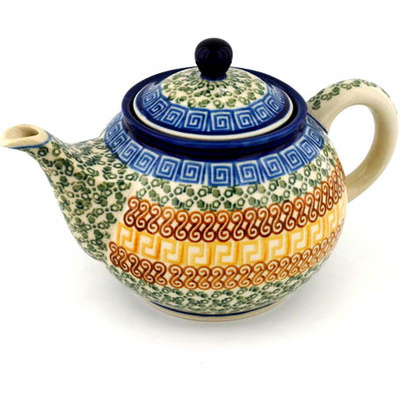 Polish Pottery Tea or Coffee Pot 3&frac12; cups Grecian Sea