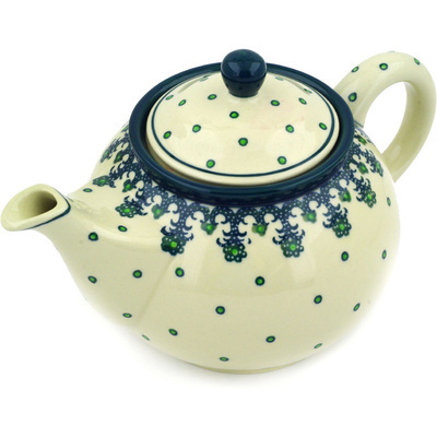 Polish Pottery Tea or Coffee Pot 3&frac12; cups Green Dots