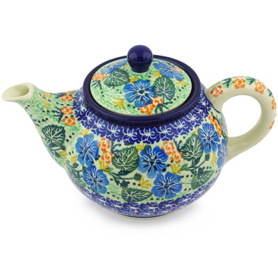 Polish Pottery Tea or Coffee Pot 3&frac12; cups Hand In Hand UNIKAT