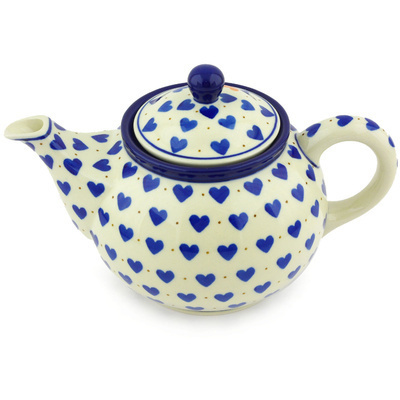 Polish Pottery Tea or Coffee Pot 3&frac12; cups Heart Of Hearts