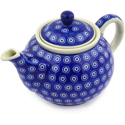 Polish Pottery Tea or Coffee Pot 3&frac12; cups Peacock Eye
