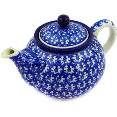 Polish Pottery Tea or Coffee Pot 3&frac12; cups Ribbon Daisies