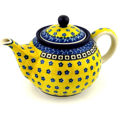 Polish Pottery Tea or Coffee Pot 3&frac12; cups Sunburst Daisies