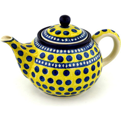 Polish Pottery Tea or Coffee Pot 3&frac12; cups Sunshine And Dots