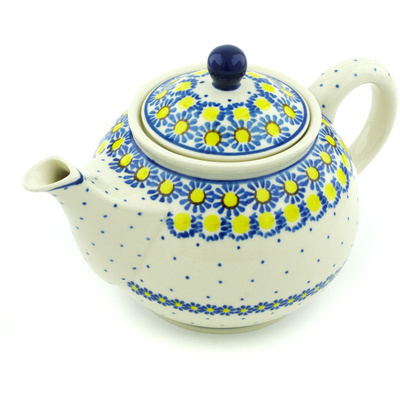 Polish Pottery Tea or Coffee Pot 3&frac12; cups Sunshine Daisy