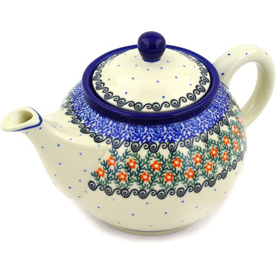 Polish Pottery Tea or Coffee Pot 3&frac12; cups Swirls And Flowers