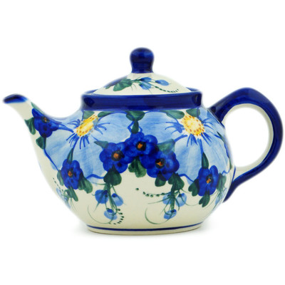 Polish Pottery Tea or Coffee Pot 30 oz Himalayan Blue Poppy UNIKAT