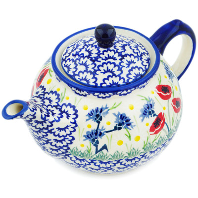 Polish Pottery Tea or Coffee Pot 30 oz Poppies And Cornflowers UNIKAT