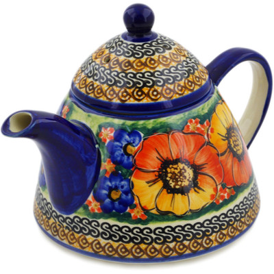 Polish Pottery Tea or Coffee Pot 33 oz Bright Beauty UNIKAT
