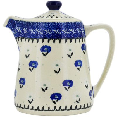 Polish Pottery Tea or Coffee Pot 37 oz Poppies In The Snow