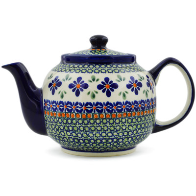 Polish Pottery Tea or Coffee Pot 4 Cup Gingham Flowers