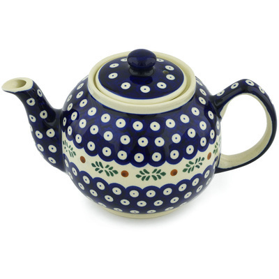 Polish Pottery Tea or Coffee Pot 4 Cup Peacock Hollies