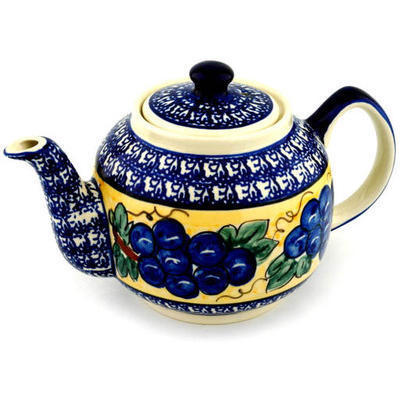 Polish Pottery Tea or Coffee Pot 4 Cup Tuscan Grapes