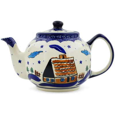 Polish Pottery Tea or Coffee Pot 4 Cup Winter Chalet