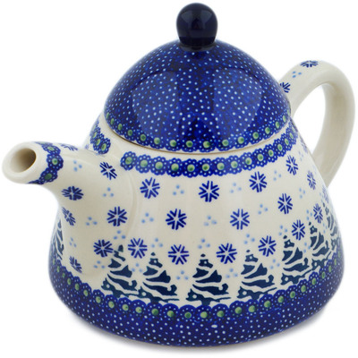 Polish Pottery Tea or Coffee Pot 41 oz Falling Snowflakes