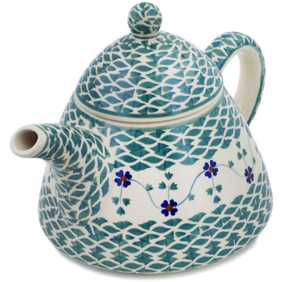 Polish Pottery Tea or Coffee Pot 41 oz Lucky Blue Clover